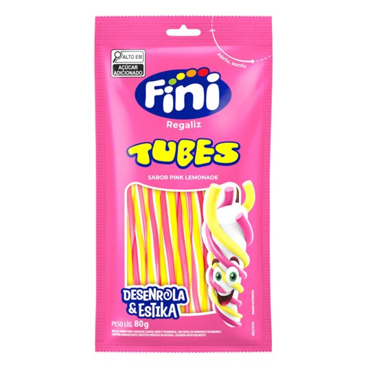 Bala de Gelatina Fini 80g Tubes Pink Lem.