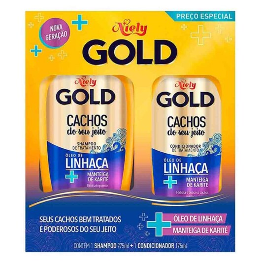 Kit Sh.+cond.niely Gold 275+175ml Cachos