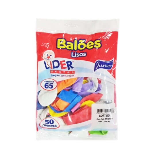 Balao Liso Lider 50un Sortido