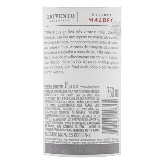 Vinho Arg Trivento 750ml Malbec