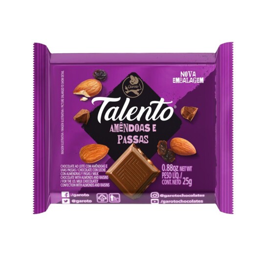 Chocolate Garoto Talento 25g Amendoas/passas