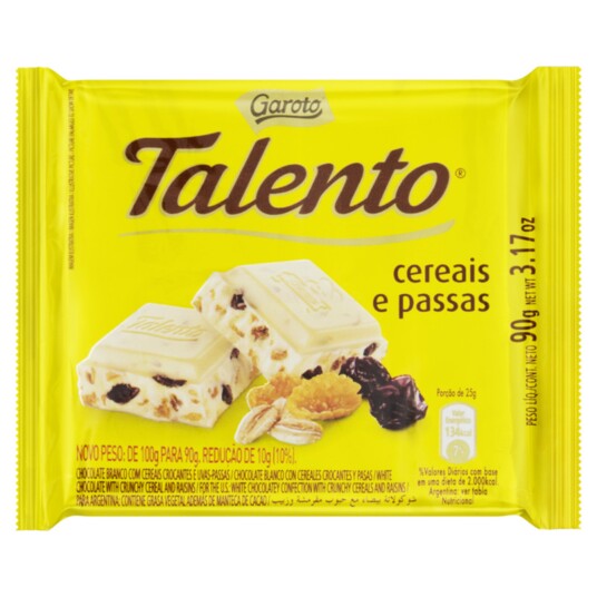 Chocolate Garoto Talento 25g Branco C/cereai