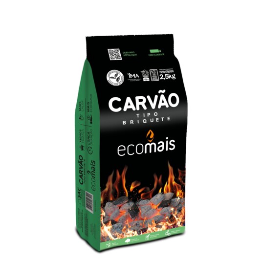 Carvao Briquete Ecomais 2,5kg Ecologico