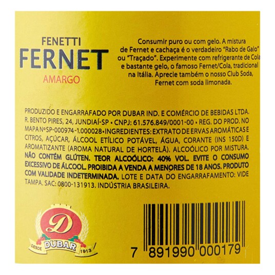 Fernet Fenetti Dubar 900ml