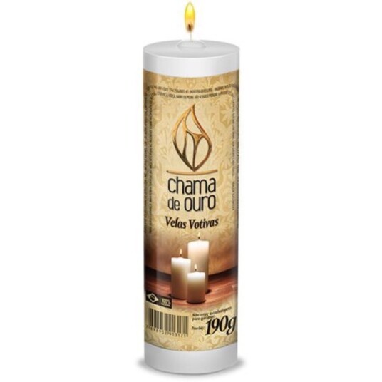 Vela Votiva Chama de Ouro 190g Branca Premium
