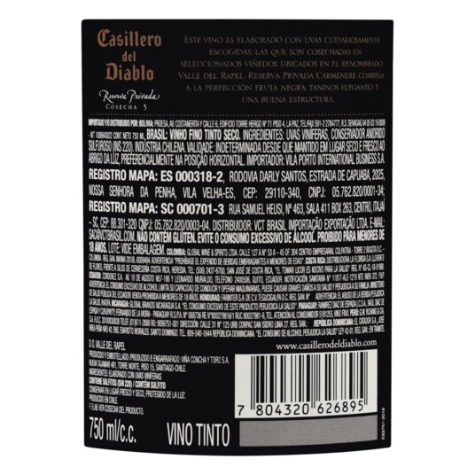 Vinho Chi Casil.del Diablo 750ml Res.p.carmenere