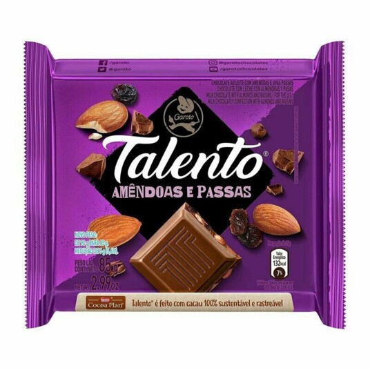 Chocolate Garoto Talento 85g Amendoas/passas
