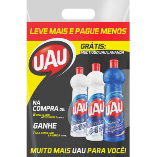 Kit Limpador Multiuso Uau 500ml 2 Cloro 1 Lavan