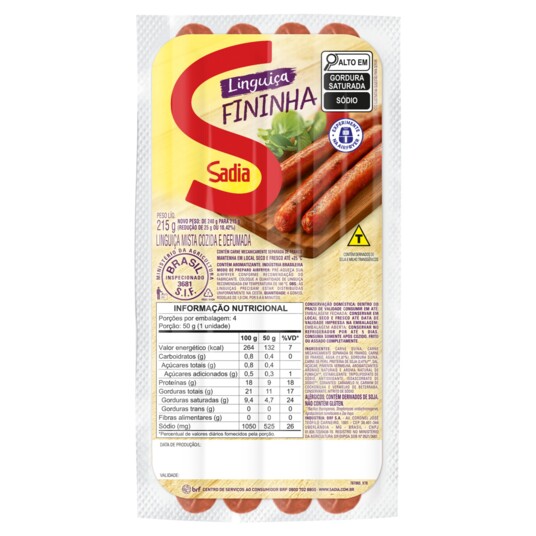 Linguica Fininha Sadia 215g