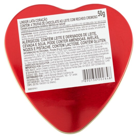 Chocolate Coracao Lindor Lindt 50g Ao Leite Lata