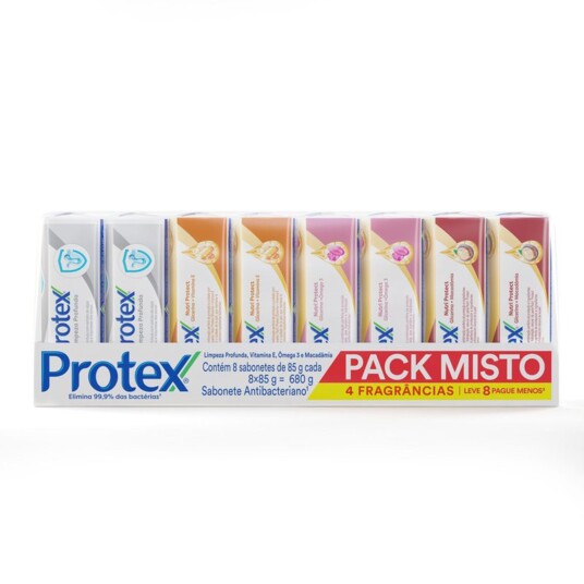 Sabonete Barra Protex 85g 8pack 4 Fragrancias