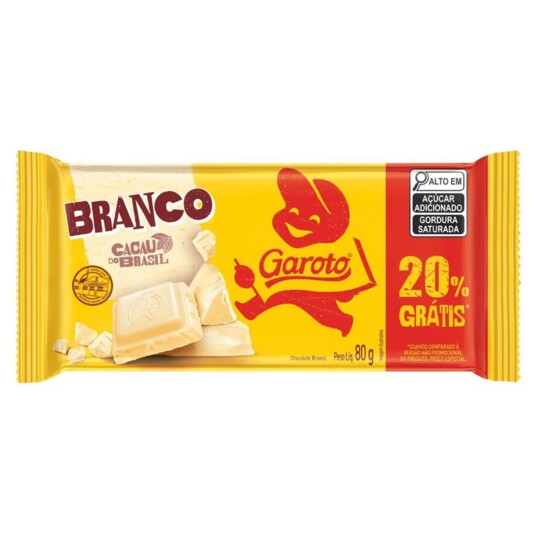 Chocolate Garoto 80g 20% Gratis Branco