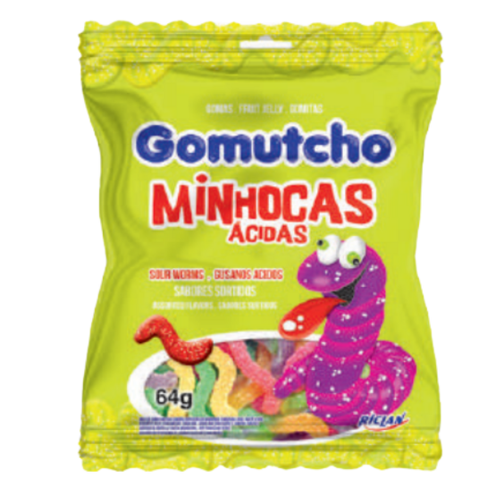 Bala de Goma Gomutcho 64g Minhocas Sort.